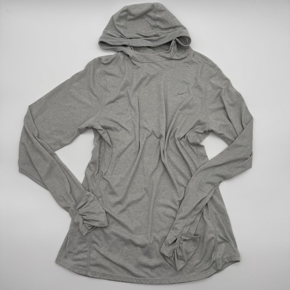 Nike Running Dri-FIT Lightweight Hoodie Gray Long Sleeve Pullover Womens Large